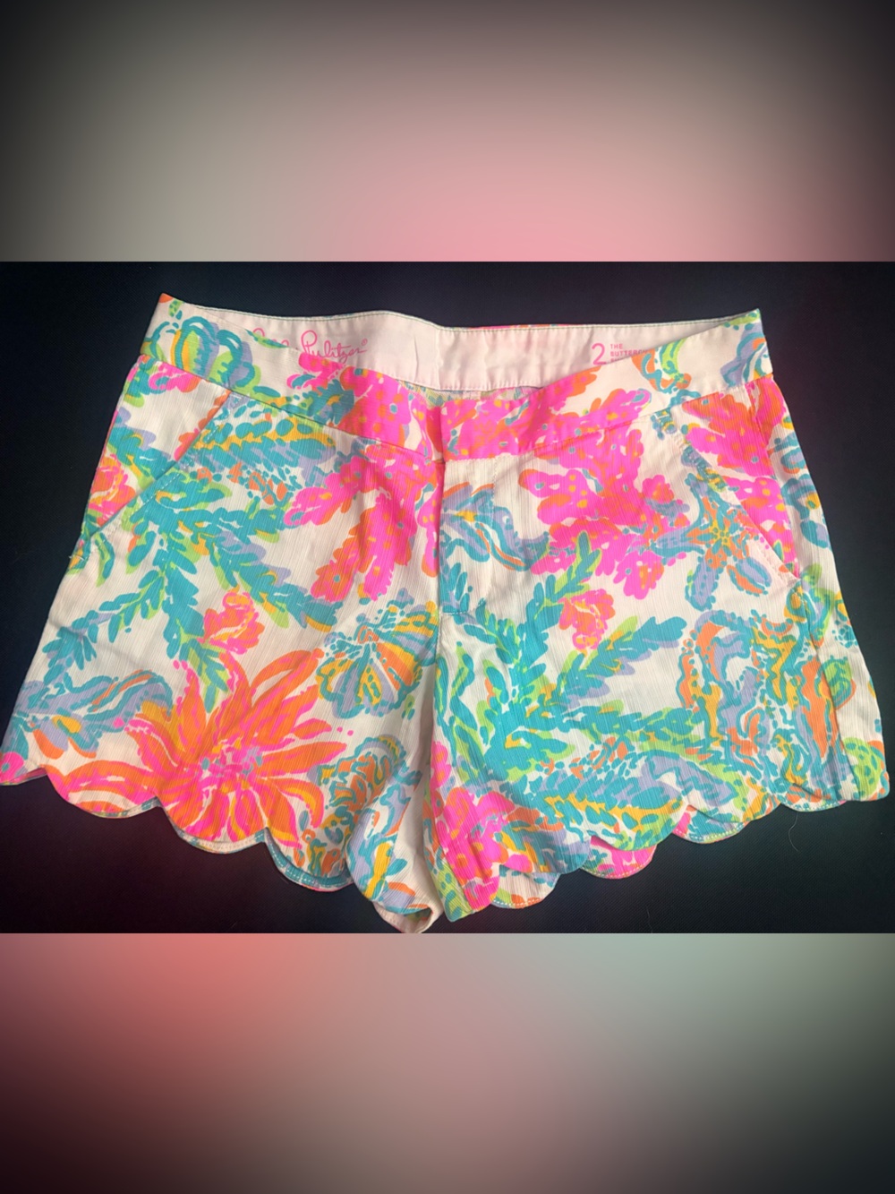 Lilly Pulitzer Pink Aqua Orange Floral Scalloped Shorts